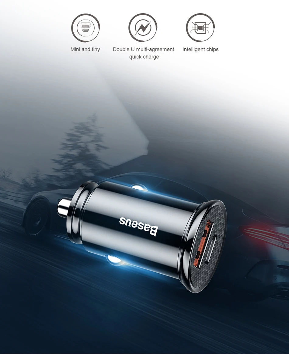 Baseus USB Car Charger Quick Charge 4.0 QC4.0 QC3.0 PPS SCP 5A PD Type C 30W Fast Car USB Charger For iPhone Xiaomi Mobile Phone