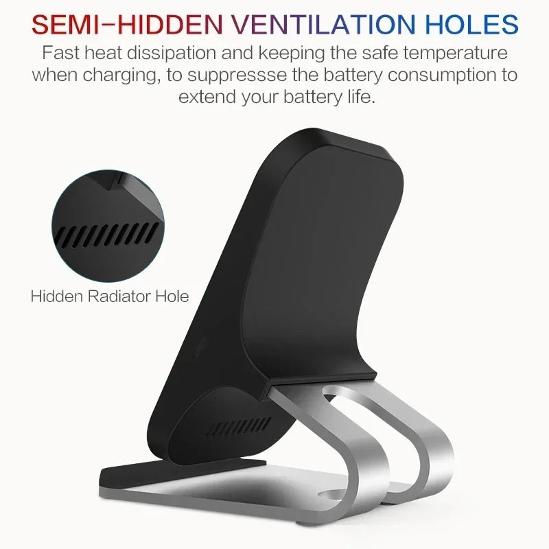 Wireless Charger Mount 10W 7.5W 5W Qi Fast Charging Pad 2 Coils Case Friendly Anti Slip Rubber Type C Input