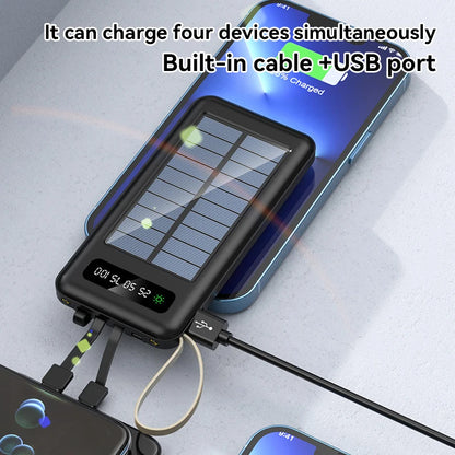 Solar Power Bank 50000mAh Large Capacity Mobile Power Fast Charging Battery Dual Usb 4 Cables LED Digital Display For IPhone