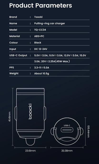 45W Dual USB A Type C Car Charger Metal Auto PD Charger Adapter Fast Charging USB C Charger For CellPhone in Car For iPhone 13