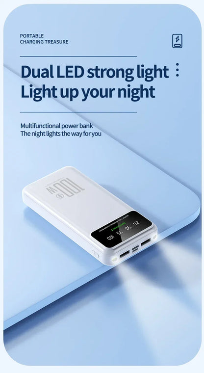 New Portable 100W Super Fast Charging Power Bank 30000mAh Large Capacity with LED Ligh Digital Display for IPhone Xiaomi Huawei