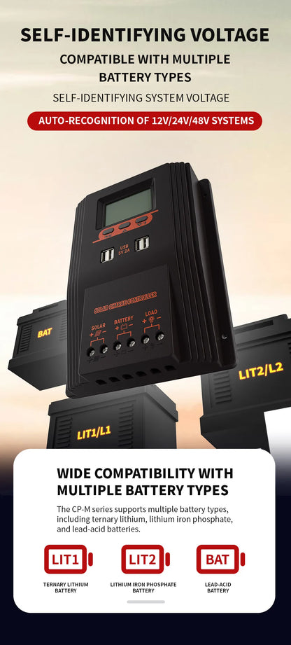 Solar Charger Controller 100A 80A 60A Solar Panel Regulator LCD Display Various Load Control Modes Support GEL Li-ion