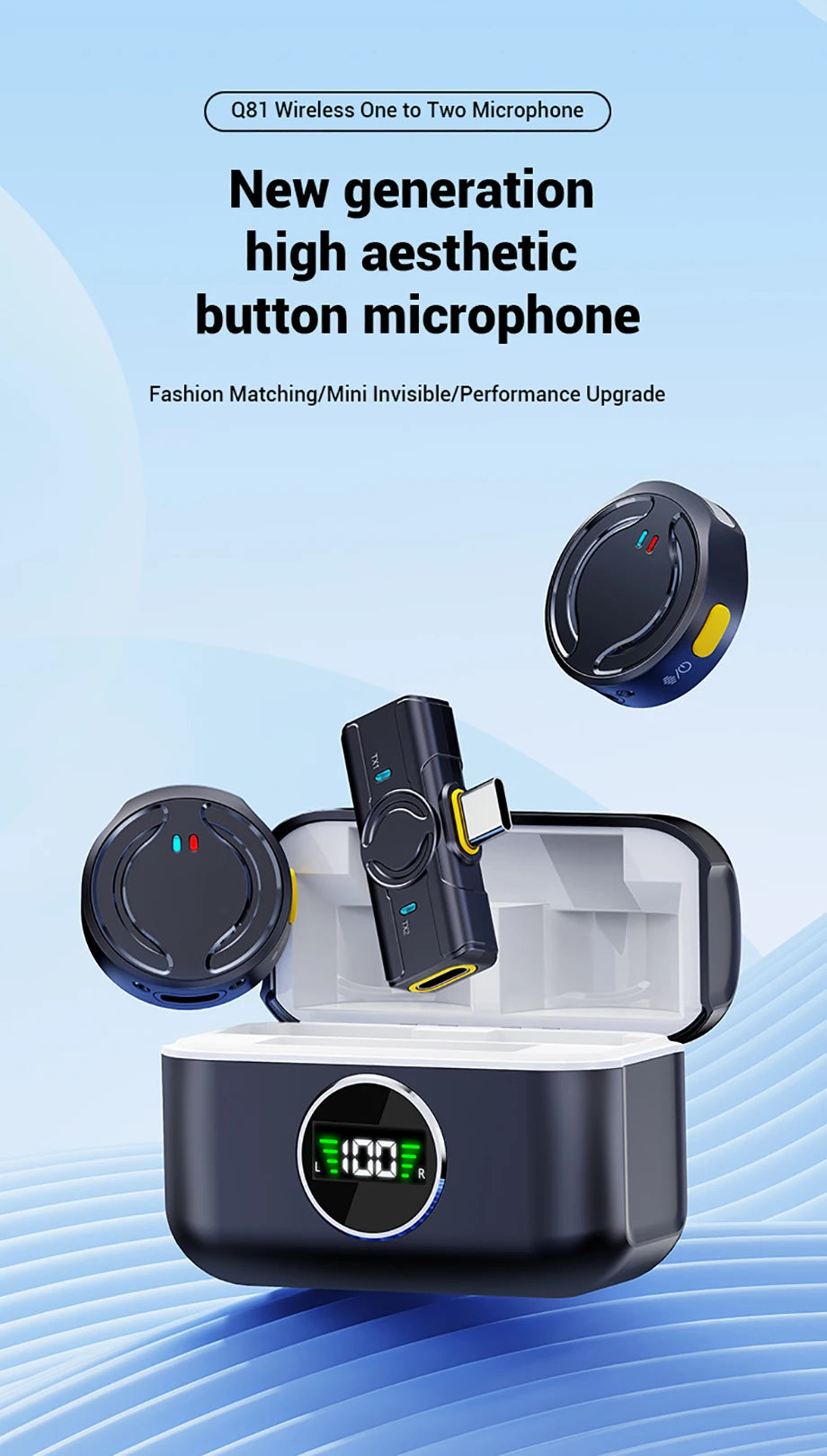 The new generation of noise-cancelling wireless microphones/lapel microphones are suitable for Android/iPhone/ Photo/PC/ laptops
