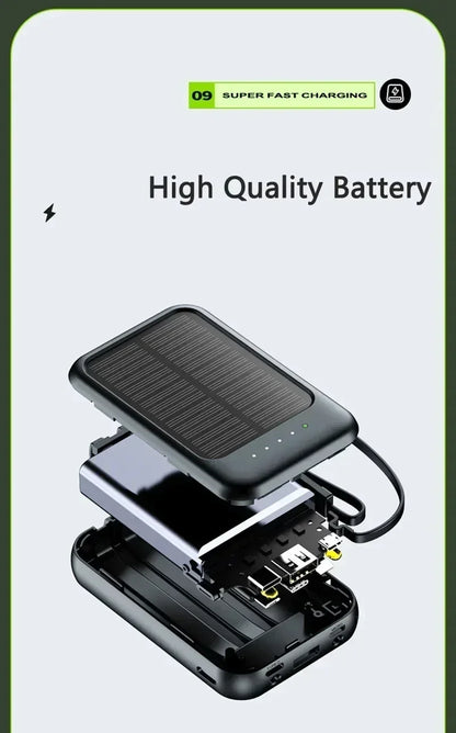 Solar Power Bank 20000mah Built-in Cable Solar Charger 2 USB Ports External Charger Power Bank with LED Light power bank New