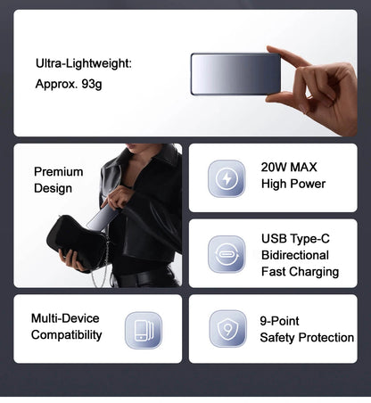 XIAOMI Ultra Slim Power Bank 5000 mAh 20W MAX PB0520MI,Card‑Style USB‑C Fast Charge, Dual‑Way,10 mm Thin,For iPhone 16 15 14 pro