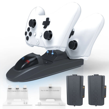 Controller Charger Station with 2x3600mWh Rechargeable Battery Packs for Xbox One/Series X|S Controller, Dual Charging Dock for