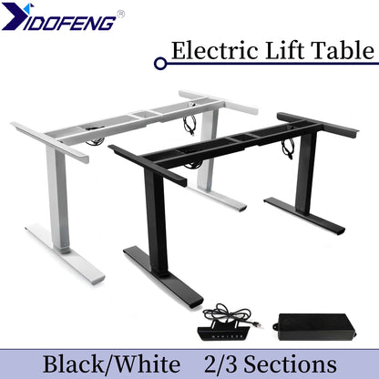Black or White Electric Stand Up Desk Two/Three Sections Electric Dual Motor Height Adjustable Table Lifting Desk Frame