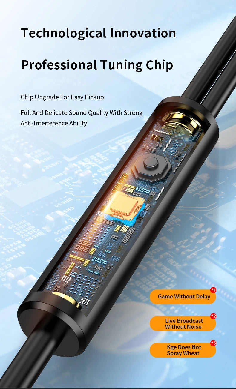 Wired Earphones Half In Ear Type 3.5mm Dual Plug Gaming Headset HiFi Bass Stereo Curved HD Earbuds For Laptops Mobile Phones