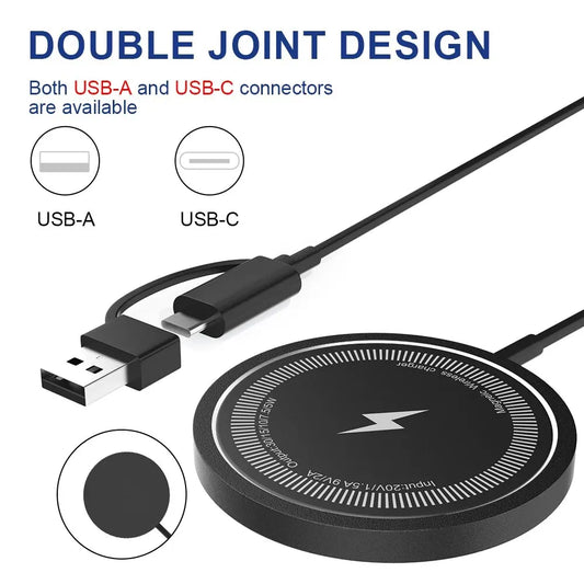 Wireless Charger 15W Compact And Convenient Black For Iphone 15/14/13/12/11/Pro/Max/Se 2020/Xs/Xr/X/8 Plus