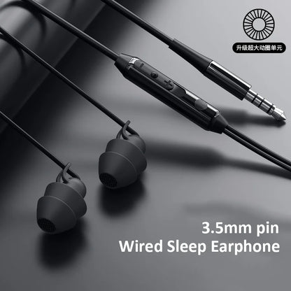 Wired Sleep Earphones 3.5mm-Pin In Ear Soft Headsets Noise Cancelling Wired Headphone with Mic Bass HiFi Stereo Silicone Earbuds