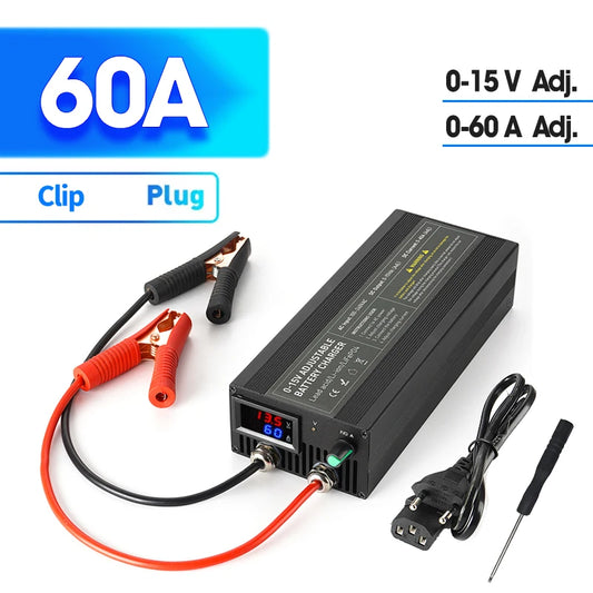 Solar System Charger 12V 60A Lifepo4/Lithium Battery Power Adapter 60A 12.8V Adjustable Current/Voltage Battery Accessories