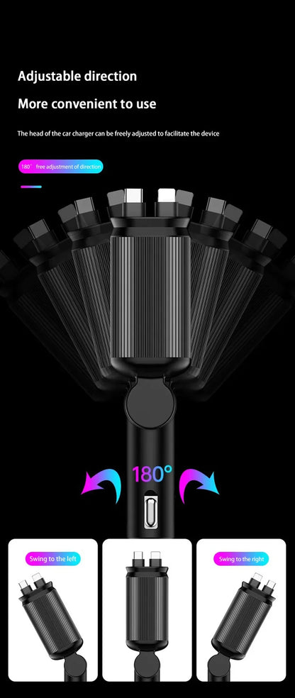 Car Charger Super Fast Charger 120W Retractable Cable Purple Starry