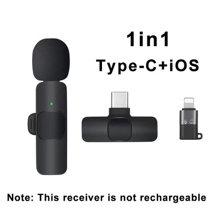 Wireless Lavalier Microphone Mini Portable Audio Video Recording Mic for iPhone Android Live Broadcast Gaming