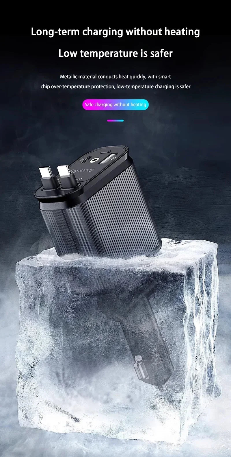 Car Charger Super Fast Charger 120W Retractable Cable Purple Starry