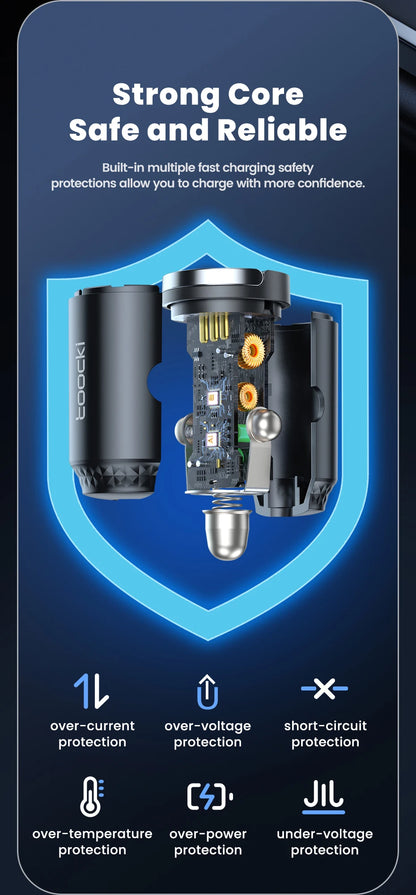 45W Dual USB A Type C Car Charger Metal Auto PD Charger Adapter Fast Charging USB C Charger For CellPhone in Car For iPhone 13