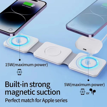 Wireless Charger 3 in 1 Charging Station for iPhone 15/14/13/12 Series Travel Charger for Multiple Devices for AirPods 3/2/Pro A