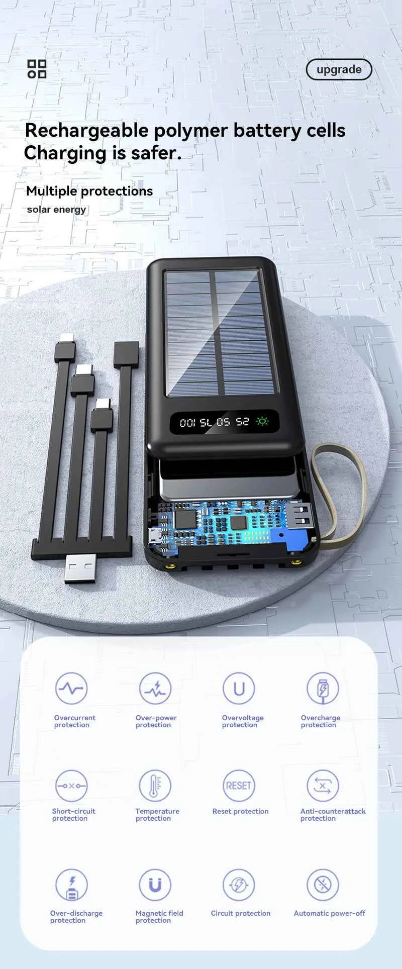 Solar Power Bank 50000mAh Fast Charging Dual USB LED