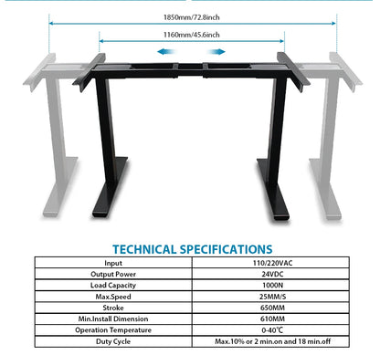 Black or White Electric Stand Up Desk Two/Three Sections Electric Dual Motor Height Adjustable Table Lifting Desk Frame