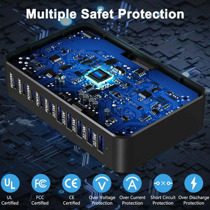 New 540W 10-port fast charging station type-c charger Multi-port USB mobile phone charger Convenient charger Home Office Travel