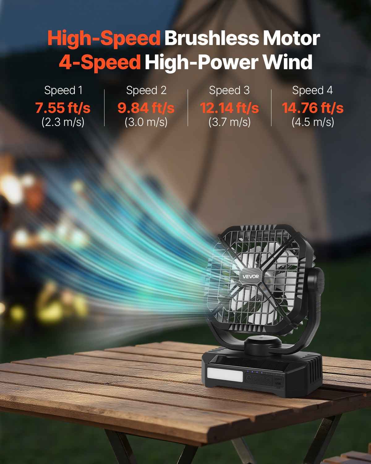 Solar Camping Fan, 10400mAh, LED Lantern, 4-Speed