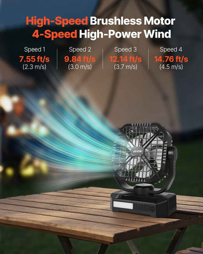 Solar Camping Fan, 10400mAh, LED Lantern, 4-Speed
