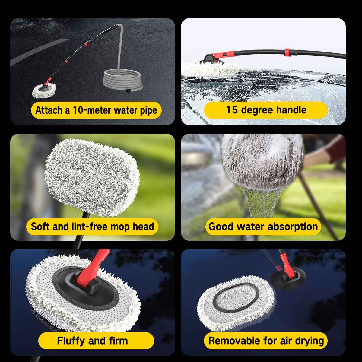 Portable 41 Car Wash Mop with Soft Brush & 10m Hose