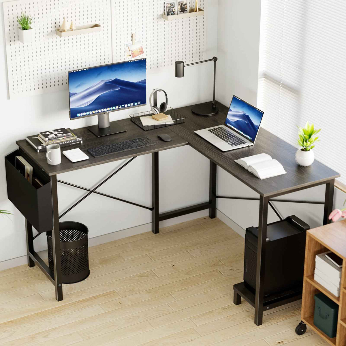Modern L-Shaped Computer Desk with Shelves