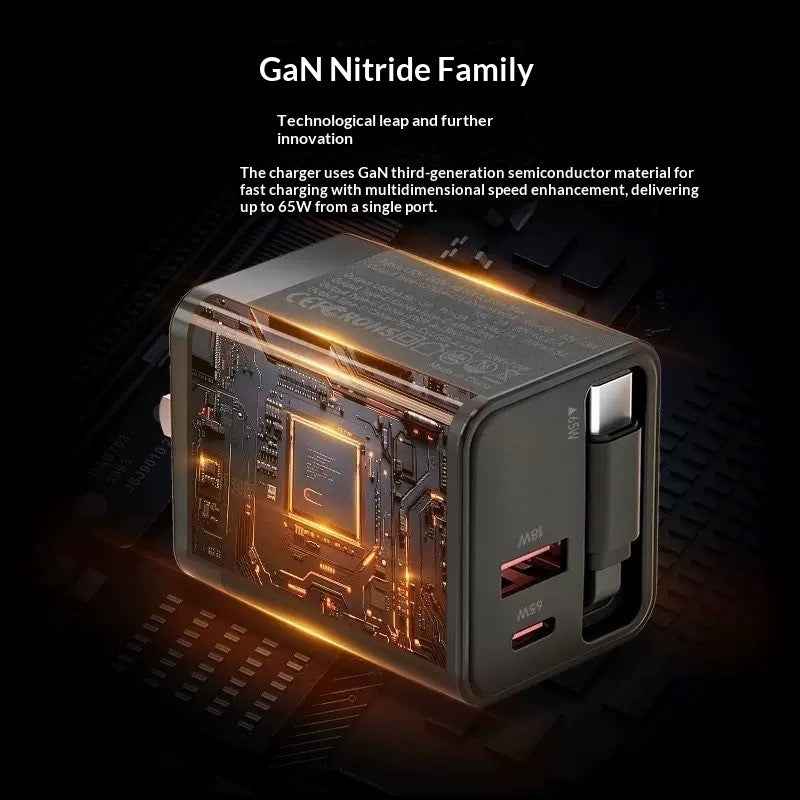 120W GaN Fast Charger with Retractable Cable