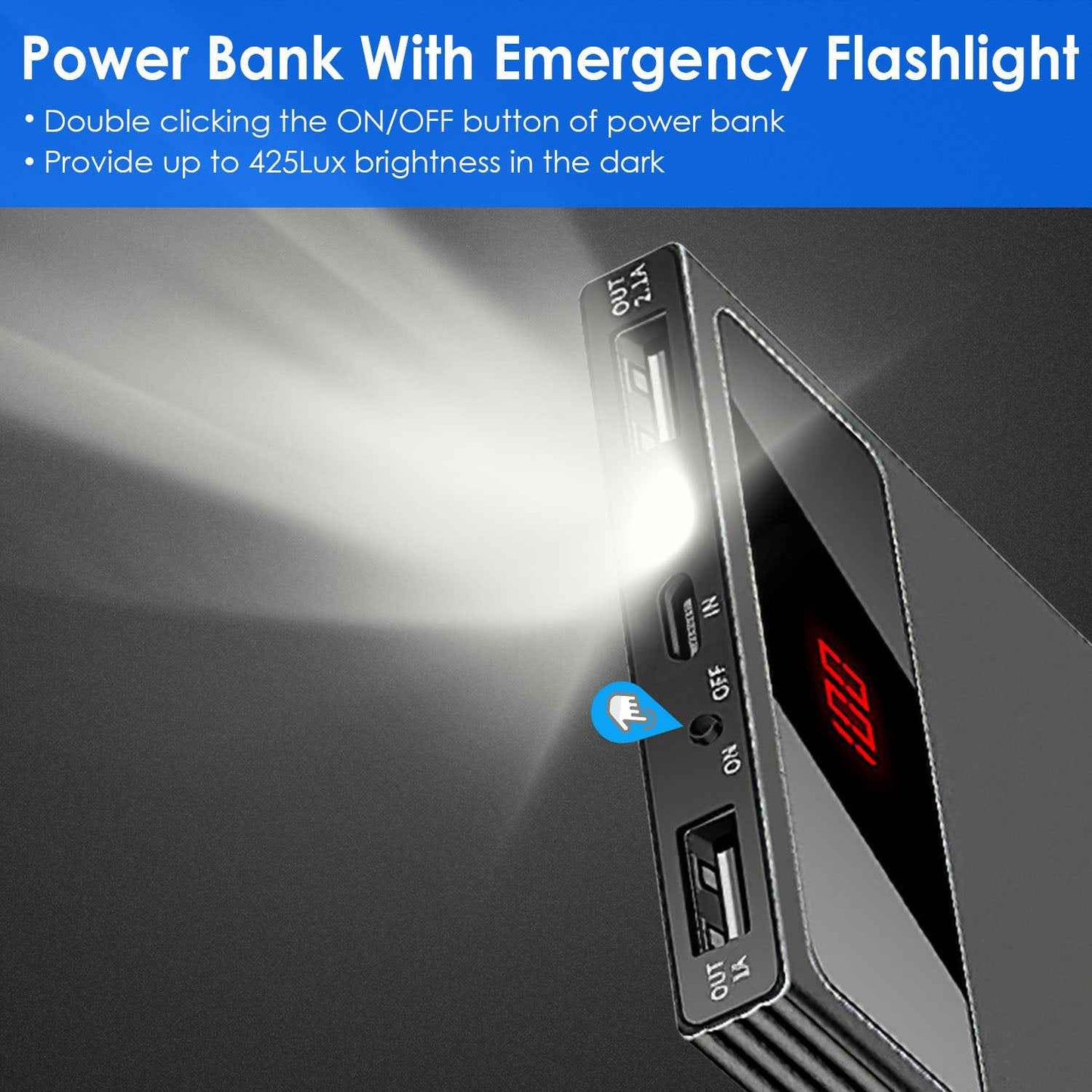 Ultra-thin 20000mAh Power Bank Dual USB Flashlight