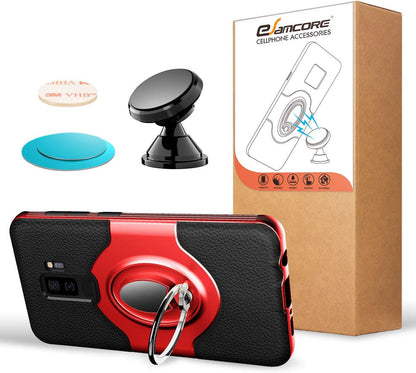 Samsung Galaxy S9 plus Case Ring Holder Kickstand Cases + Dashboard Magnetic Phone Car Mount [Red]