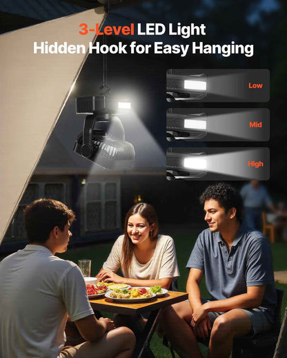 Solar Camping Fan, 10400mAh, LED Lantern, 4-Speed