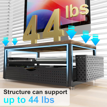 Wood Monitor Stand Riser, Office Desk Shelf Organizer, Desk Organizer with Drawer and Pen Holder, 2-Tier Computer Stand, Office Organization (Wood)