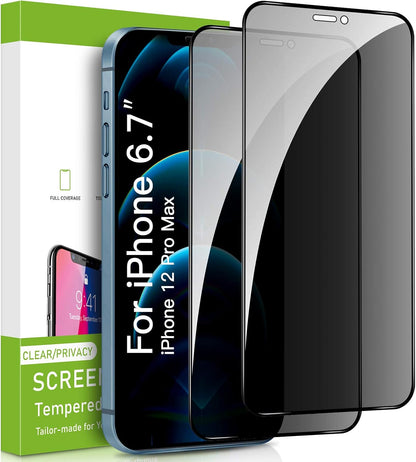 2 Pack Privacy Screen Protector for Iphone 12 Pro Max, Premium 4D Curved Edge to Edge Full Coverage Privacy Tempered Glass Screen Protector for Iphone 12 Pro Max（6.7 Inch）
