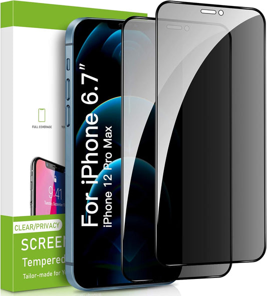 2 Pack Privacy Screen Protector for Iphone 12 Pro Max, Premium 4D Curved Edge to Edge Full Coverage Privacy Tempered Glass Screen Protector for Iphone 12 Pro Max（6.7 Inch）