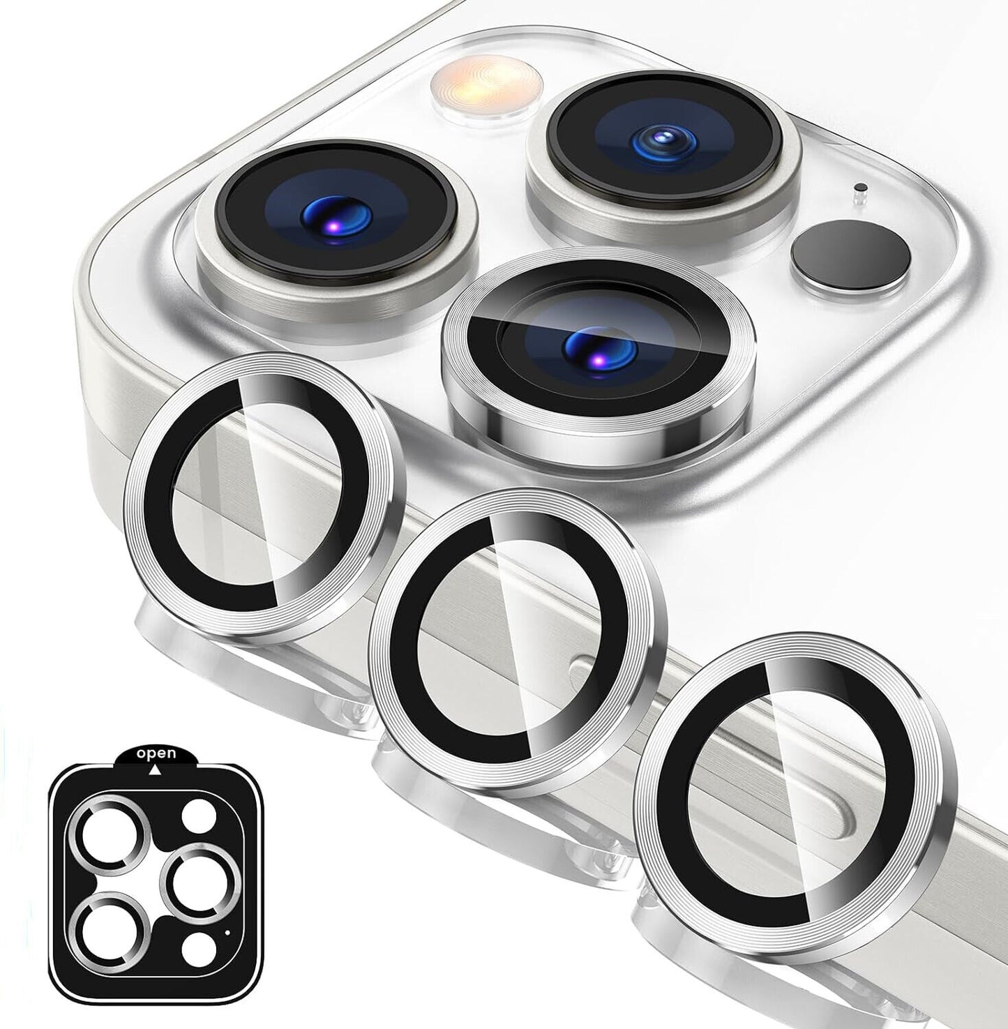 For Iphone 16 15 Pro Max plus Metal Ring Tempered Glass Camera Lens Protector