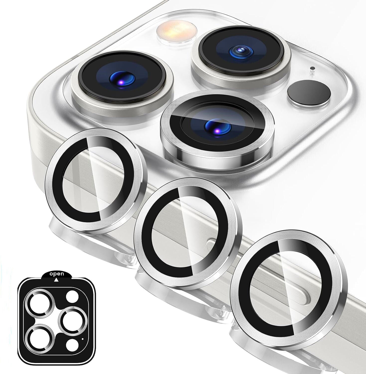 For Iphone 16 15 Pro Max plus Metal Ring Tempered Glass Camera Lens Protector