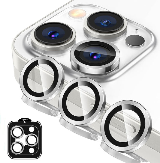 For Iphone 16 15 Pro Max plus Metal Ring Tempered Glass Camera Lens Protector