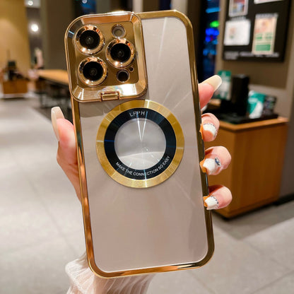 Electroplated Phone Case Luxury Plating CD Pattern Magsafe Bracket Case For  12 13 14 Pro Max Invisible Camera Stand Holder Lens Holder Magnetic Suction - Small Enterprise