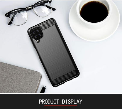 for Galaxy A12 Case,With HD Screen Protector,Shock-Absorption Flexible TPU Bumper Cove Soft Rubber Protective Case for Samsung Galaxy A12 (Black Brushed TPU)
