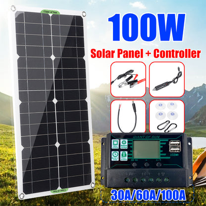 30W 18V Semi-flexible Solar Panel Outdoor Solar Charging Panel USB Phone Charger