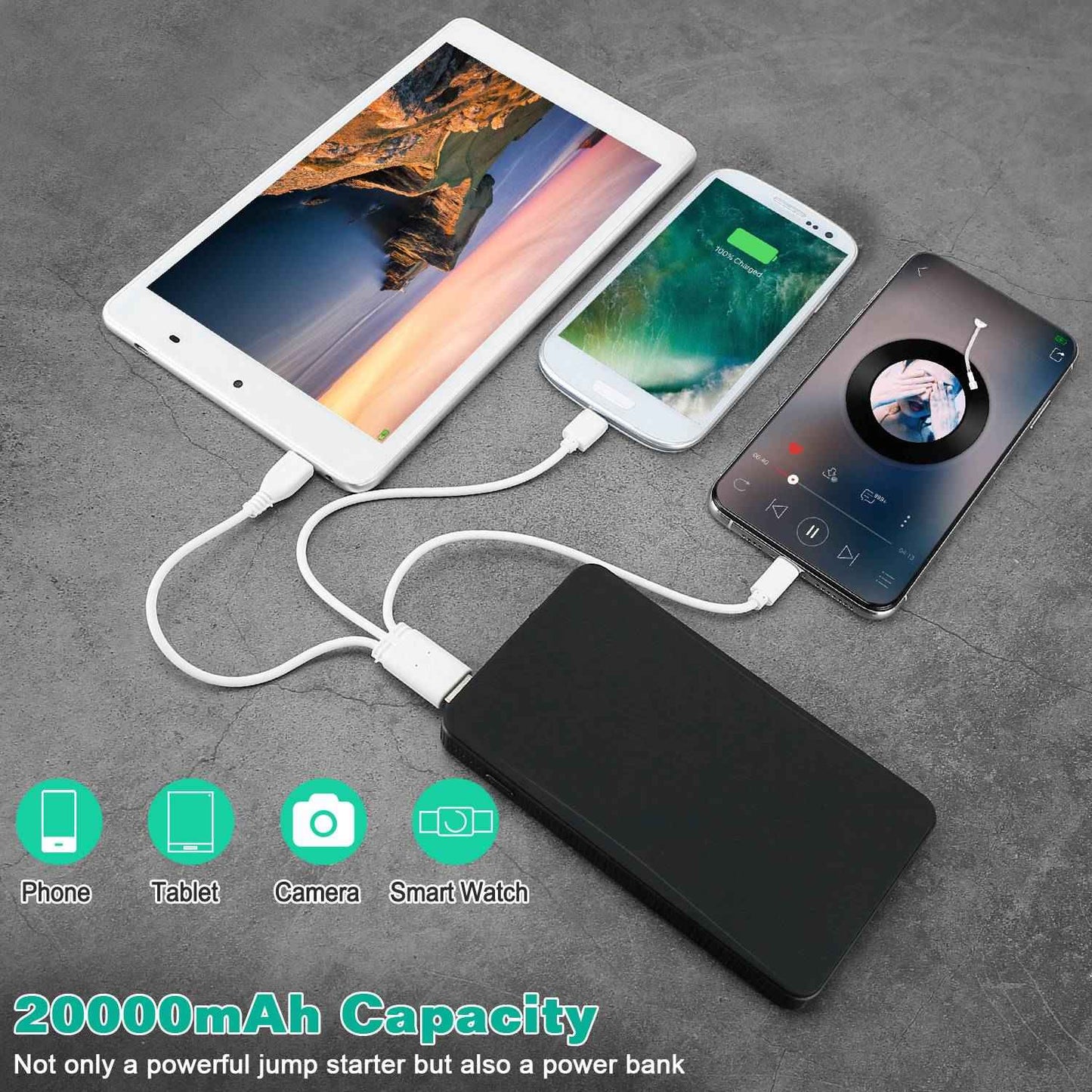 12V 20000mAh Car Jump Starter Power Bank with Lights