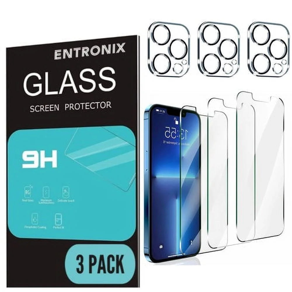 Tempered Glass Screen Protector for Iphone 13 Pro Max, 3 Tempered Glass with 3 Camera Glass Lens Cover Flim [Case Friendly][Scratch-Resistant]