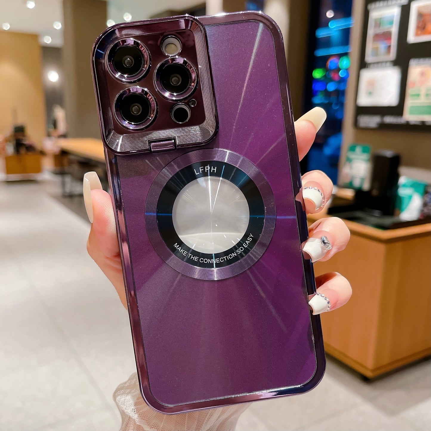 Electroplated Phone Case Luxury Plating CD Pattern Magsafe Bracket Case For  12 13 14 Pro Max Invisible Camera Stand Holder Lens Holder Magnetic Suction - Small Enterprise