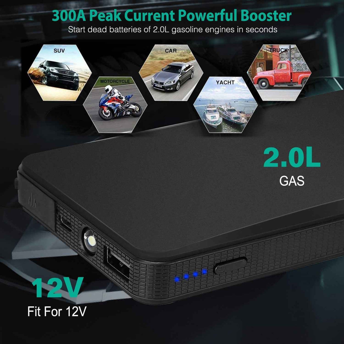 12V 20000mAh Car Jump Starter Power Bank with Lights