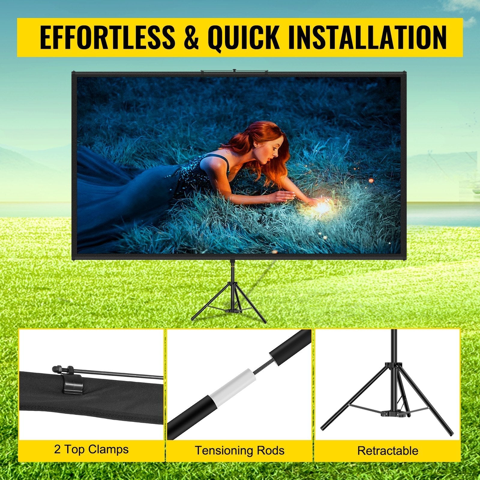 VEVOR Tripod Projector Screen with Stand 100inch 16:9 - Small Enterprise