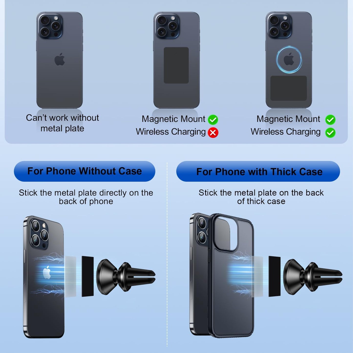 [8*Powerful Magnets Phone Holders for Your Car [Durable ＆ Sturdy] Magnetic Phone Holder Mount for Car 362° Rotation Car Vent Clip Fit for Iphone Samsung ＆ All Phones, Silver