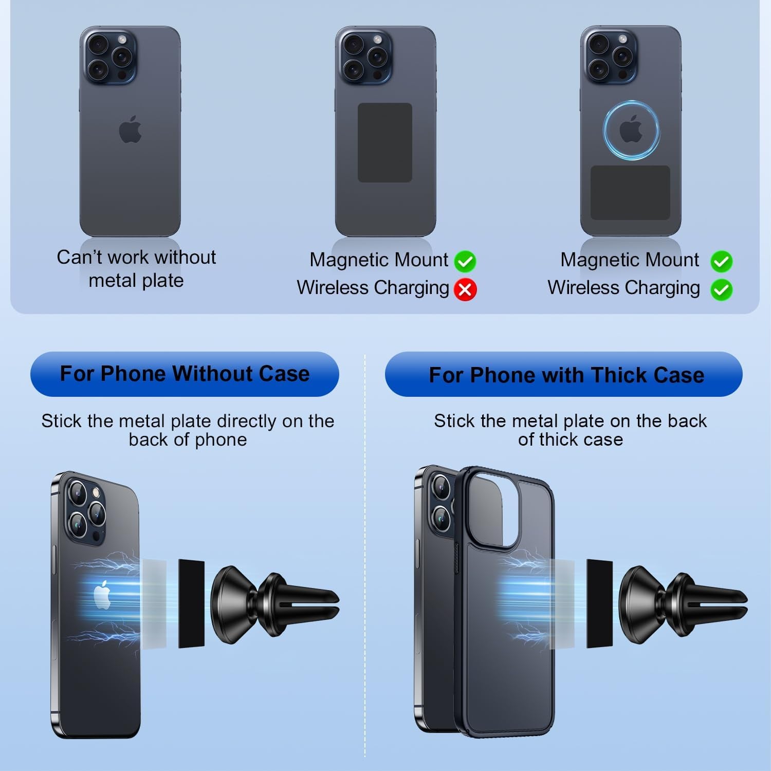 [8*Powerful Magnets Phone Holders for Your Car [Durable ＆ Sturdy] Magnetic Phone Holder Mount for Car 362° Rotation Car Vent Clip Fit for Iphone Samsung ＆ All Phones, Silver