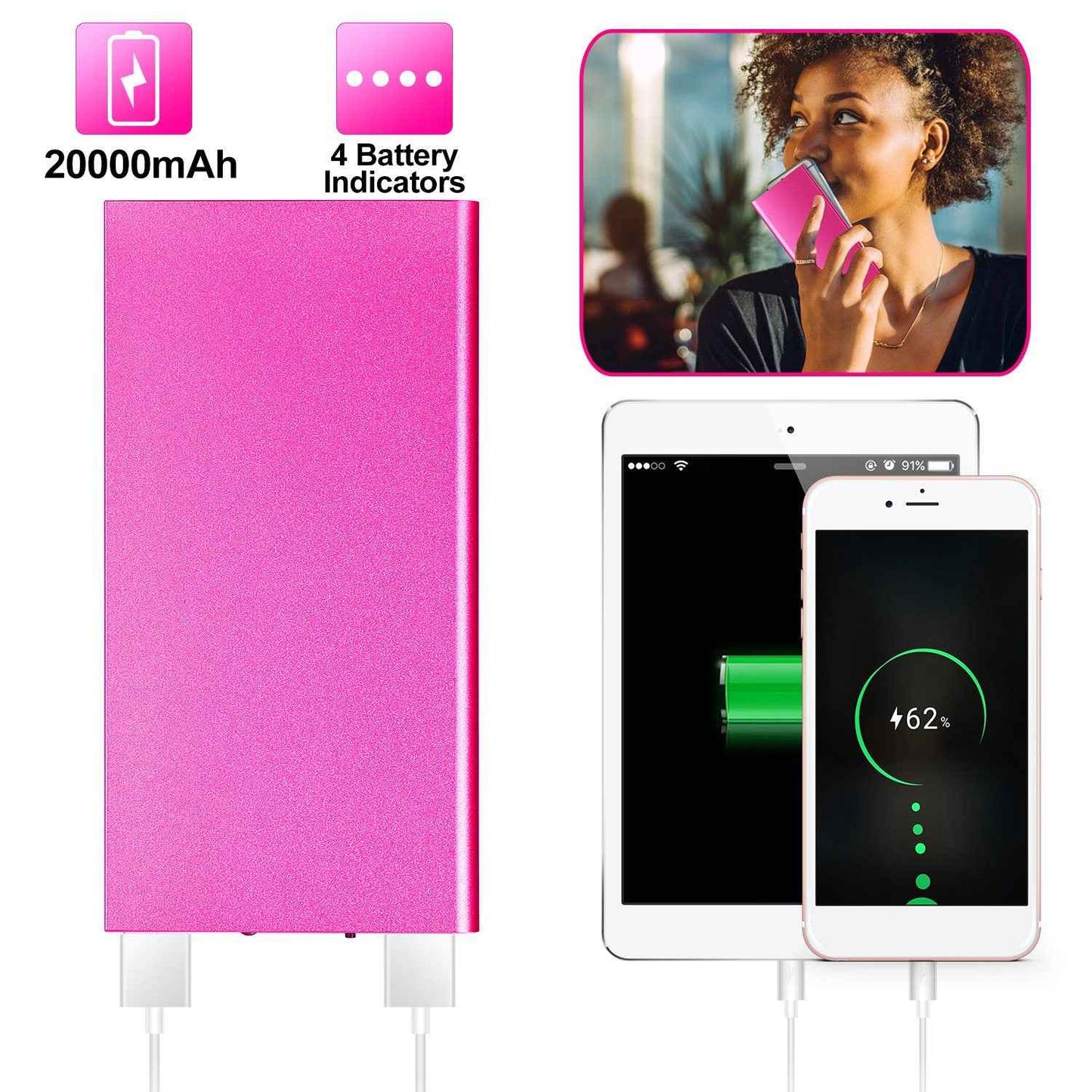 Ultra-thin 20000mAh Dual USB Power Bank