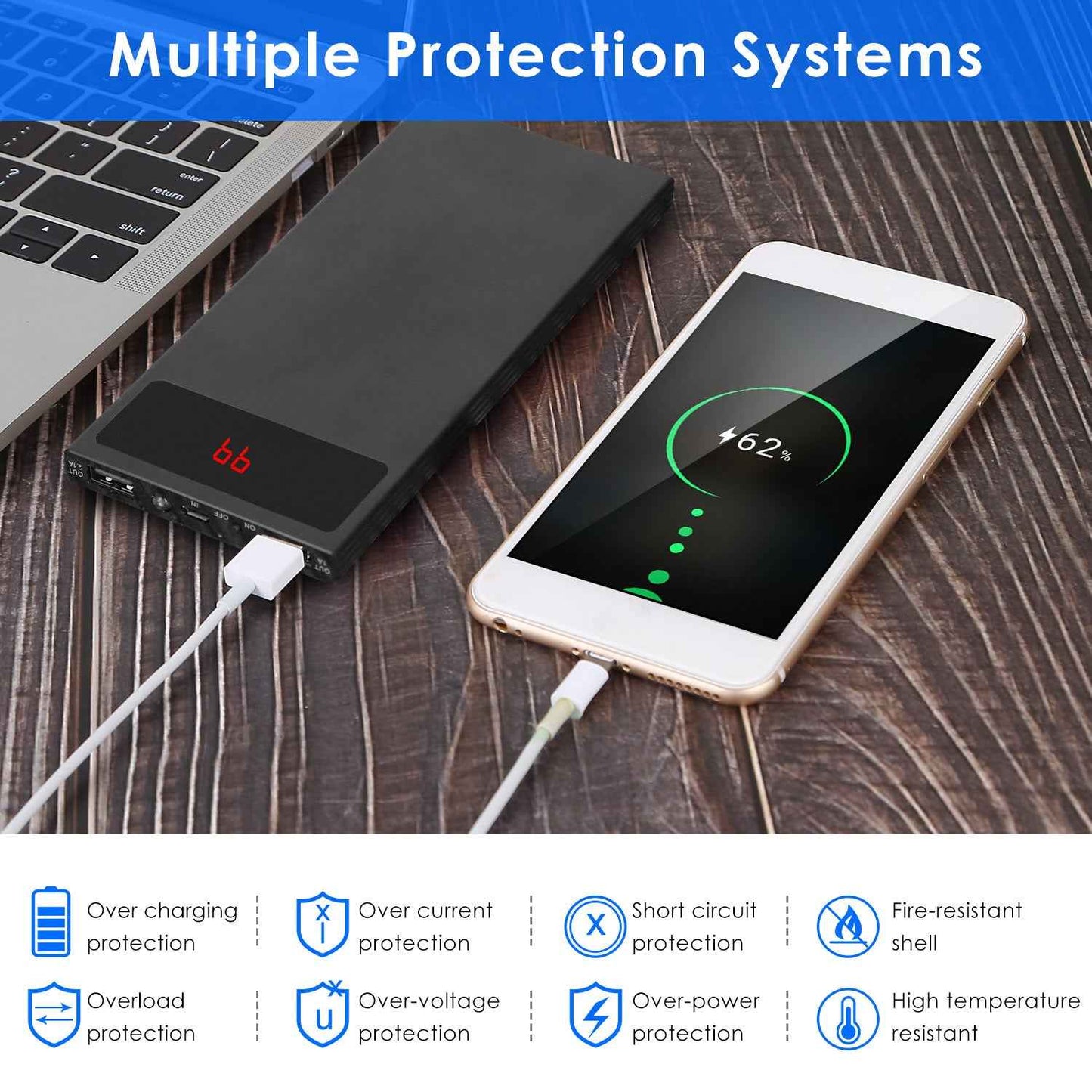 Ultra-thin 20000mAh Power Bank Dual USB Flashlight