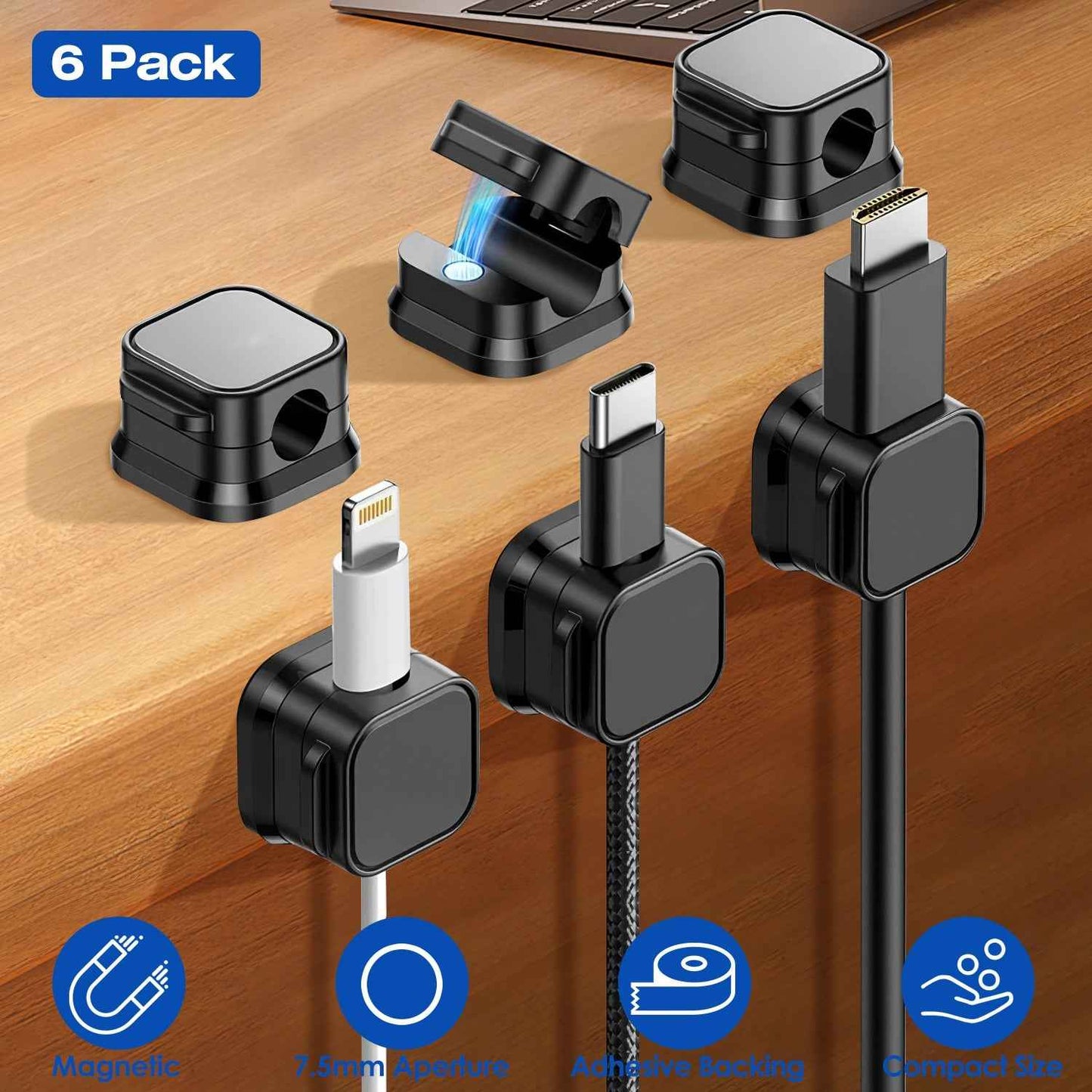 6 Pack Magnetic Cable Clips Cord Organizer Holders